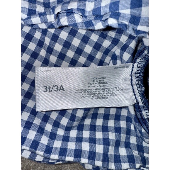 Carters Boys Size 3T Long Sleeve Button Up Blue White Check - Picture 3 of 4